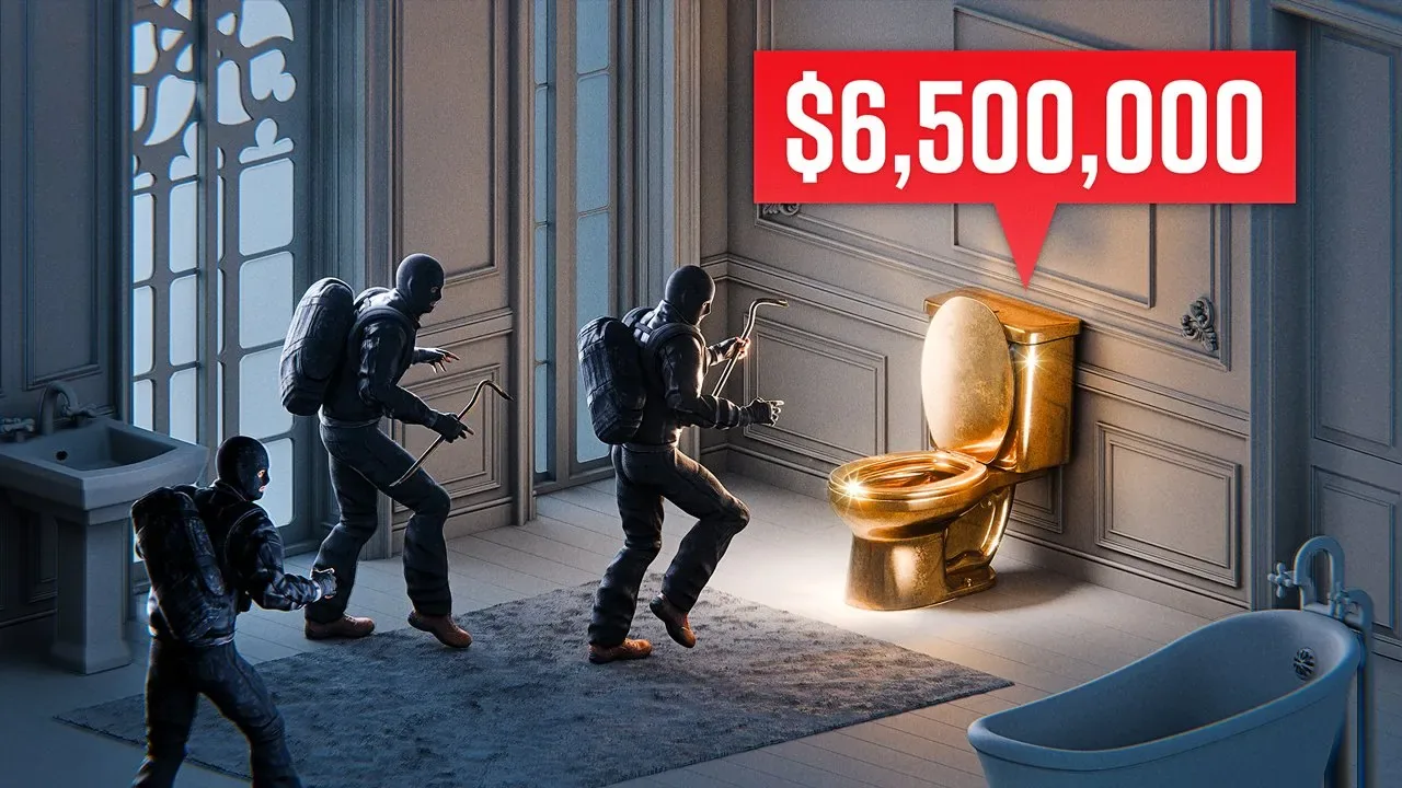 How Five Thieves Stole a $6.5m Toilet — YouTube thumbnail design for Unmask